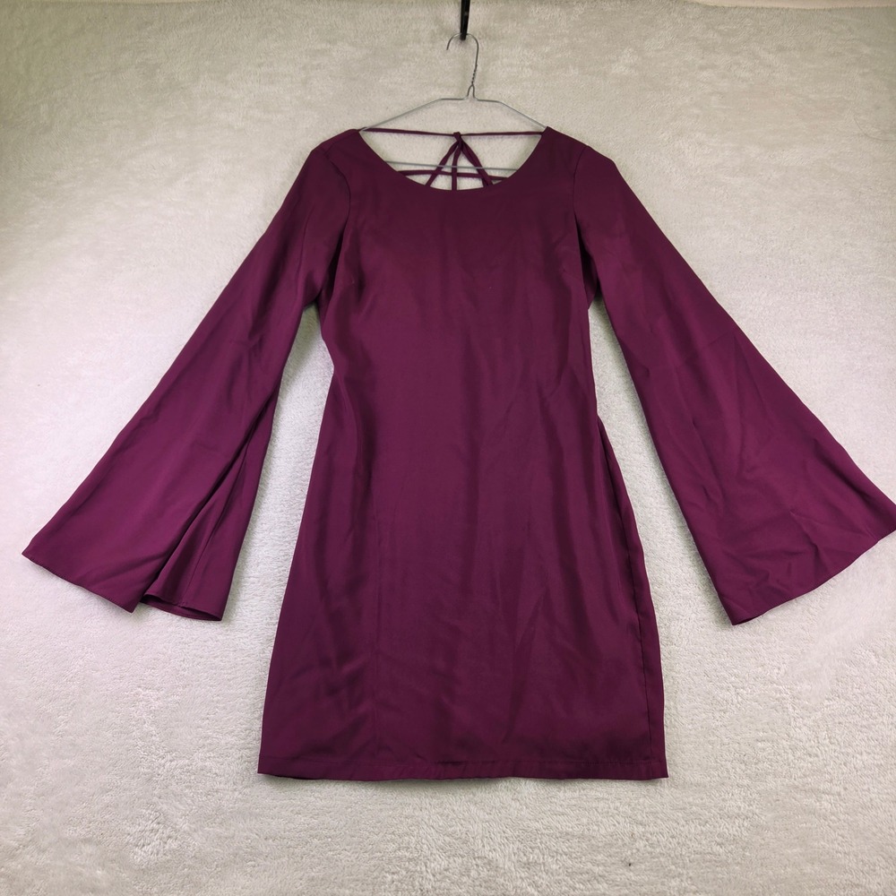 Ark & Co Womens Plum Purple Bell Sleeve Open Back Strappy Mini Dress Size S